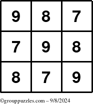 The grouppuzzles.com Answer grid for the TicTac-789 puzzle for Sunday September 8, 2024