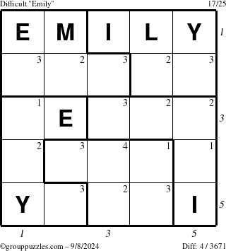 The grouppuzzles.com Difficult Emily puzzle for Sunday September 8, 2024 with all 4 steps marked