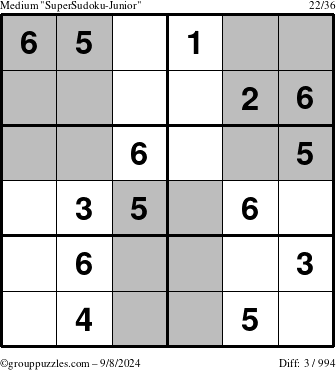 The grouppuzzles.com Medium SuperSudoku-Junior puzzle for Sunday September 8, 2024