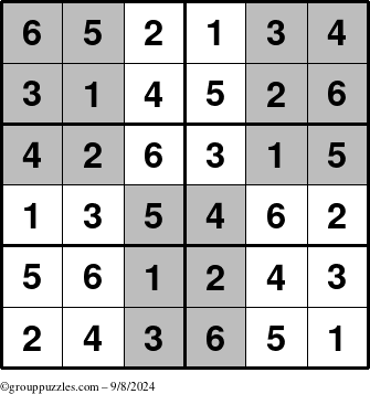 The grouppuzzles.com Answer grid for the SuperSudoku-Junior puzzle for Sunday September 8, 2024