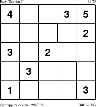 The grouppuzzles.com Easy Sudoku-5 puzzle for Sunday September 8, 2024