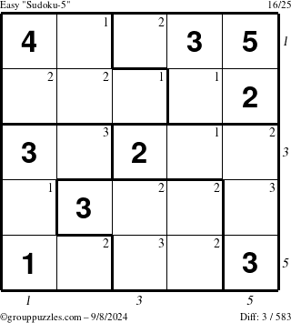 The grouppuzzles.com Easy Sudoku-5 puzzle for Sunday September 8, 2024 with all 3 steps marked