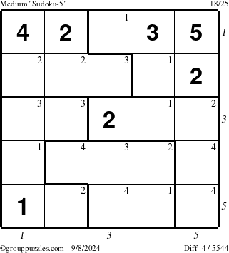 The grouppuzzles.com Medium Sudoku-5 puzzle for Sunday September 8, 2024 with all 4 steps marked