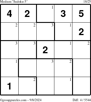 The grouppuzzles.com Medium Sudoku-5 puzzle for Sunday September 8, 2024 with the first 3 steps marked