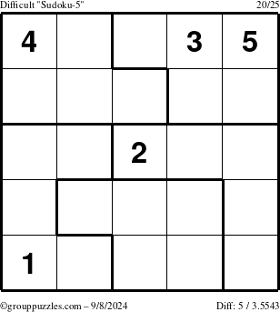 The grouppuzzles.com Difficult Sudoku-5 puzzle for Sunday September 8, 2024