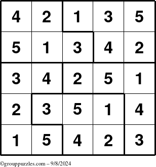 The grouppuzzles.com Answer grid for the Sudoku-5 puzzle for Sunday September 8, 2024