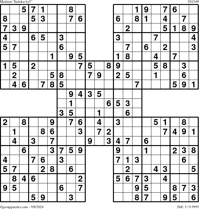 The grouppuzzles.com Medium Sudoku-by5 puzzle for Sunday September 8, 2024