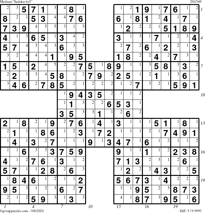 The grouppuzzles.com Medium Sudoku-by5 puzzle for Sunday September 8, 2024 with all 5 steps marked