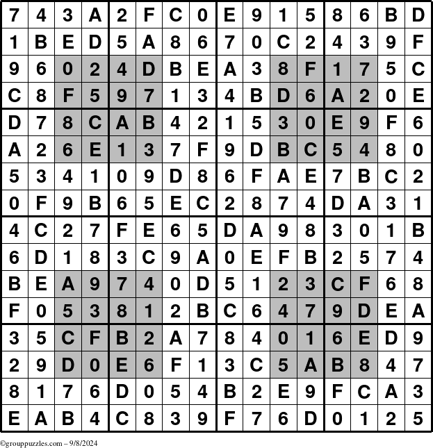 The grouppuzzles.com Answer grid for the HyperSudoku-16 puzzle for Sunday September 8, 2024