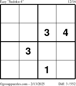 The grouppuzzles.com Easy Sudoku-4 puzzle for Thursday February 13, 2025