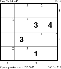 The grouppuzzles.com Easy Sudoku-4 puzzle for Thursday February 13, 2025 with all 3 steps marked