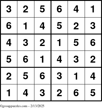 The grouppuzzles.com Answer grid for the Sudoku-Junior puzzle for Thursday February 13, 2025