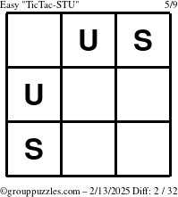 The grouppuzzles.com Easy TicTac-STU puzzle for Thursday February 13, 2025