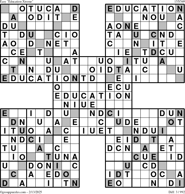 The grouppuzzles.com Easy Education-Xtreme puzzle for Thursday February 13, 2025