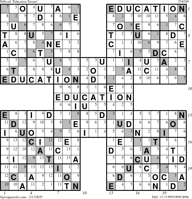 The grouppuzzles.com Difficult Education-Xtreme puzzle for Thursday February 13, 2025 with all 13 steps marked