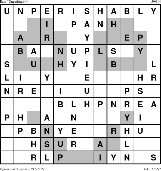 The grouppuzzles.com Easy Unperishably puzzle for Thursday February 13, 2025