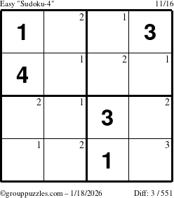 The grouppuzzles.com Easy Sudoku-4 puzzle for Sunday January 18, 2026 with the first 3 steps marked