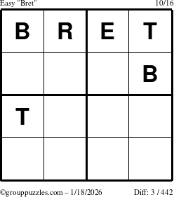 The grouppuzzles.com Easy Bret puzzle for Sunday January 18, 2026
