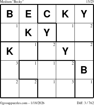 The grouppuzzles.com Medium Becky puzzle for Sunday January 18, 2026 with the first 3 steps marked