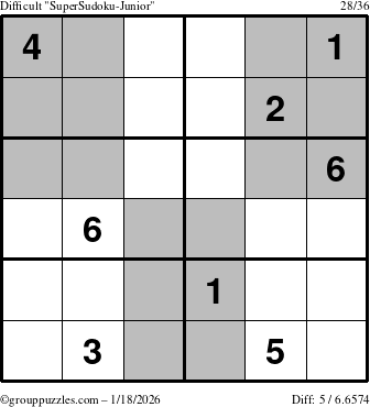 The grouppuzzles.com Difficult SuperSudoku-Junior puzzle for Sunday January 18, 2026