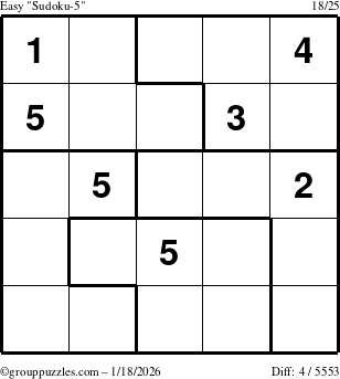 The grouppuzzles.com Easy Sudoku-5 puzzle for Sunday January 18, 2026