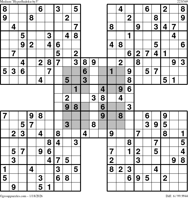 The grouppuzzles.com Medium HyperSudoku-by5 puzzle for Sunday January 18, 2026