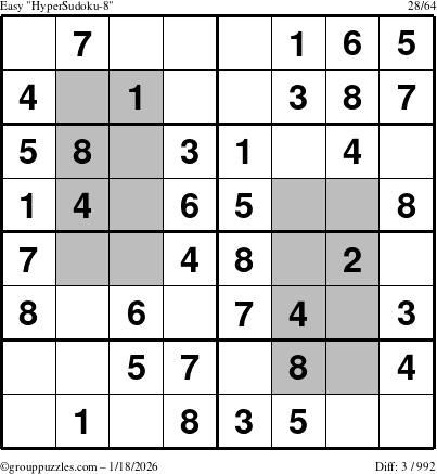 The grouppuzzles.com Easy HyperSudoku-8 puzzle for Sunday January 18, 2026