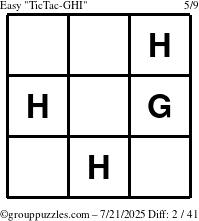 The grouppuzzles.com Easy TicTac-GHI puzzle for Monday July 21, 2025