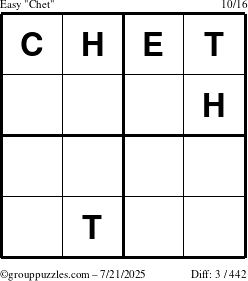 The grouppuzzles.com Easy Chet puzzle for Monday July 21, 2025