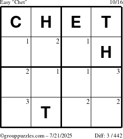 The grouppuzzles.com Easy Chet puzzle for Monday July 21, 2025 with the first 3 steps marked