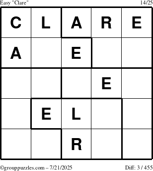 The grouppuzzles.com Easy Clare puzzle for Monday July 21, 2025
