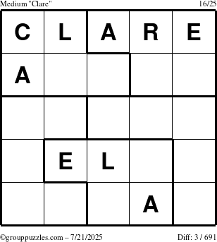 The grouppuzzles.com Medium Clare puzzle for Monday July 21, 2025