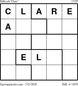 The grouppuzzles.com Difficult Clare puzzle for Monday July 21, 2025