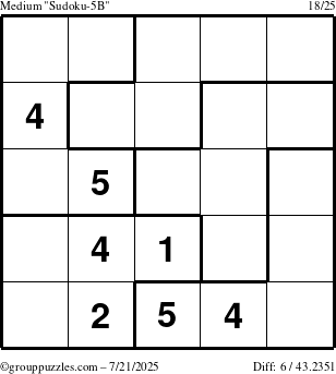 The grouppuzzles.com Medium Sudoku-5B puzzle for Monday July 21, 2025