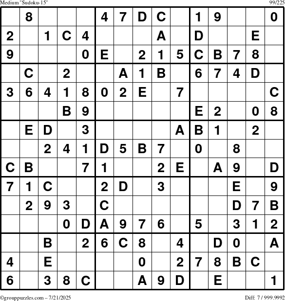 The grouppuzzles.com Medium Sudoku-15 puzzle for Monday July 21, 2025