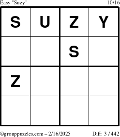 The grouppuzzles.com Easy Suzy puzzle for Sunday February 16, 2025