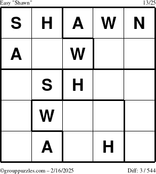 The grouppuzzles.com Easy Shawn puzzle for Sunday February 16, 2025