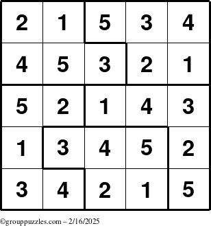 The grouppuzzles.com Answer grid for the Sudoku-5 puzzle for Sunday February 16, 2025