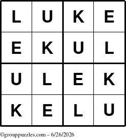 The grouppuzzles.com Answer grid for the Luke puzzle for Friday June 26, 2026