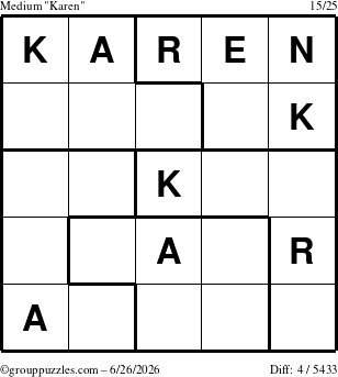 The grouppuzzles.com Medium Karen puzzle for Friday June 26, 2026