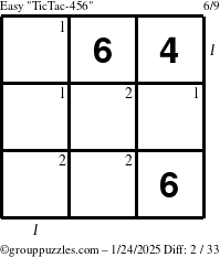 The grouppuzzles.com Easy TicTac-456 puzzle for Friday January 24, 2025 with all 2 steps marked