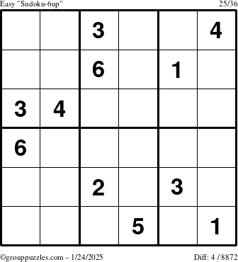 The grouppuzzles.com Easy Sudoku-6up puzzle for Friday January 24, 2025