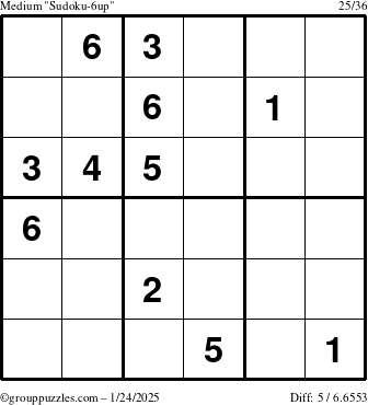 The grouppuzzles.com Medium Sudoku-6up puzzle for Friday January 24, 2025