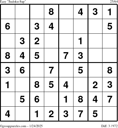 The grouppuzzles.com Easy Sudoku-8up puzzle for Friday January 24, 2025