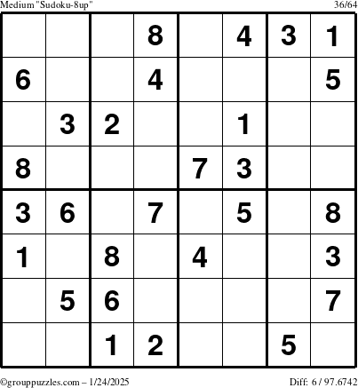 The grouppuzzles.com Medium Sudoku-8up puzzle for Friday January 24, 2025