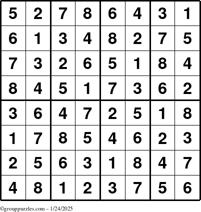 The grouppuzzles.com Answer grid for the Sudoku-8up puzzle for Friday January 24, 2025