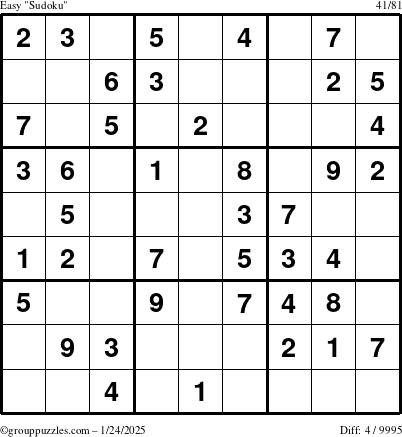 The grouppuzzles.com Easy Sudoku puzzle for Friday January 24, 2025