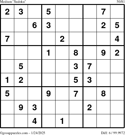 The grouppuzzles.com Medium Sudoku puzzle for Friday January 24, 2025