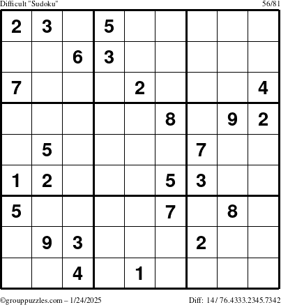 The grouppuzzles.com Difficult Sudoku puzzle for Friday January 24, 2025