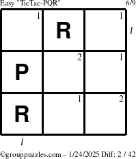 The grouppuzzles.com Easy TicTac-PQR puzzle for Friday January 24, 2025 with all 2 steps marked